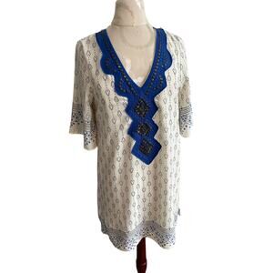 Dina Be Embellished Geometric Print Knee Length Dress Small